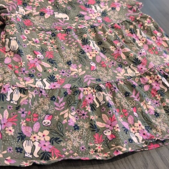 3/$20 CARTERS Garden Floral Top Short Sleeve Flare Hem Cat Owl Forest Swing - Picture 5 of 11